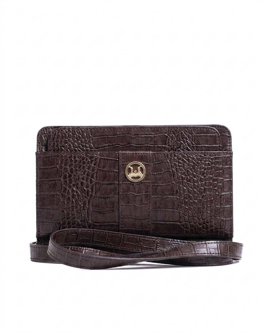 Messenger Bag 2.0:  Saddle Brown Crocodile Print