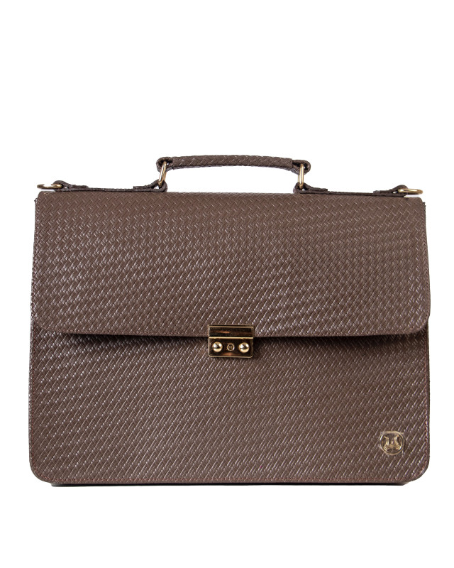 Satchel Work Case: Limited Edition Taupe Brown Basket Woven Print