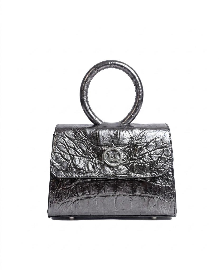 Monaco Micro: Metallic Ash Textured Crocodile Print
