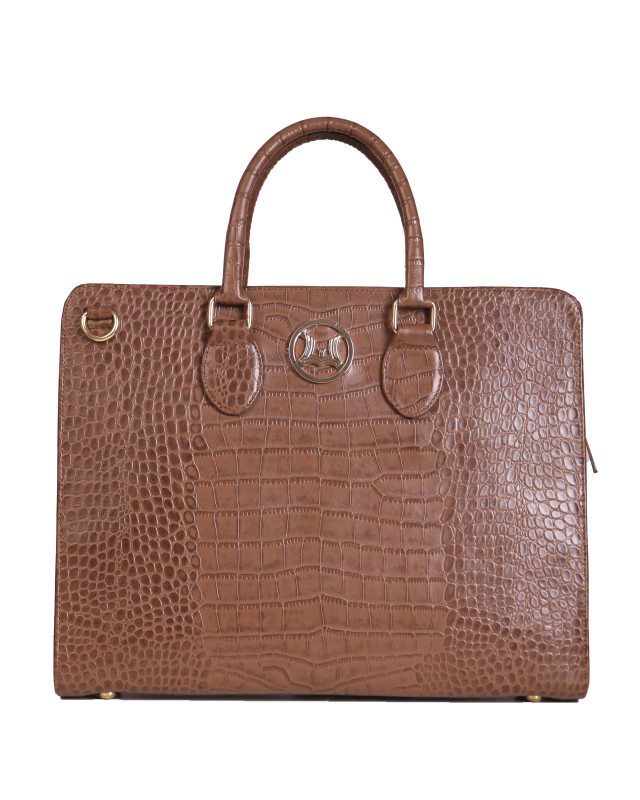 Satchel Work Case 5.0: Saddle Brown Crocodile Print