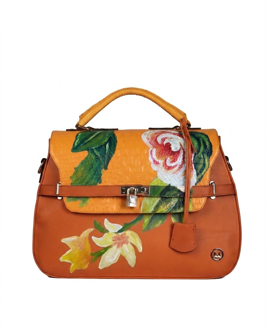 Brazzaville: Tangerine and Pumpkin Orange Textured Crocodile Print Meets Art