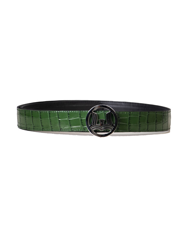 Winston Duo Belt: Black and Green Crocodile Print