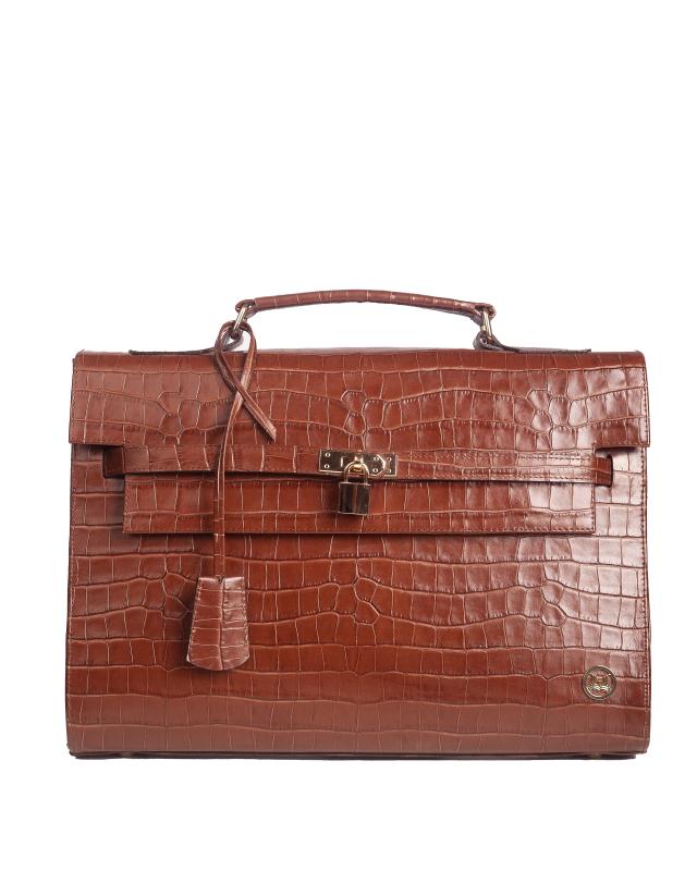 JFK Work Case: Burnt Umber Crocodile Print