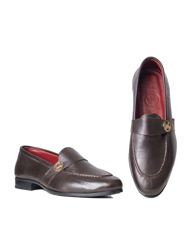 Belgian Loafers: Brown W Logo Strap