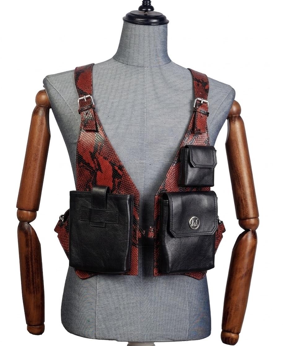 Utility Vest: Black and Red Snake Print Combination