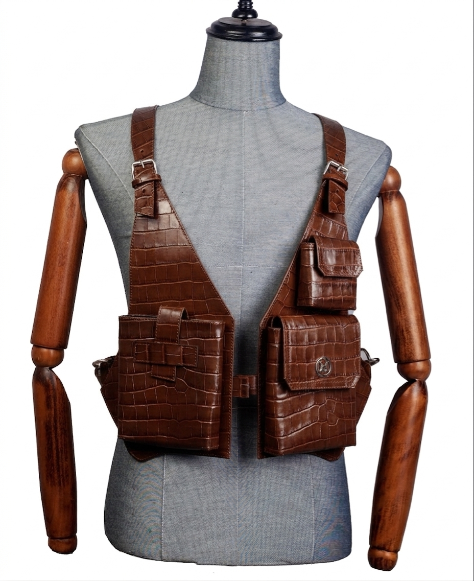 Utility Vest: Toffee Brown Crocodile Print