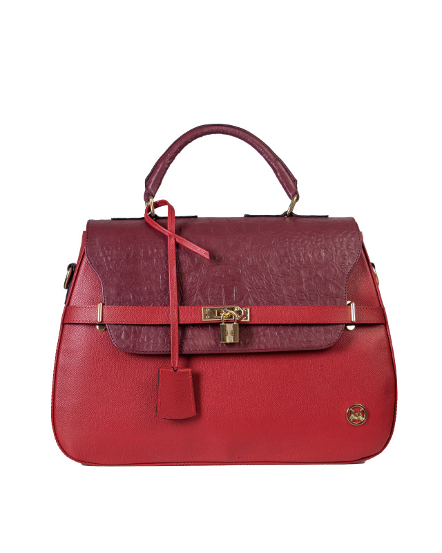 Brazzaville:  Plain Red and Plum Textured Crocodile Print