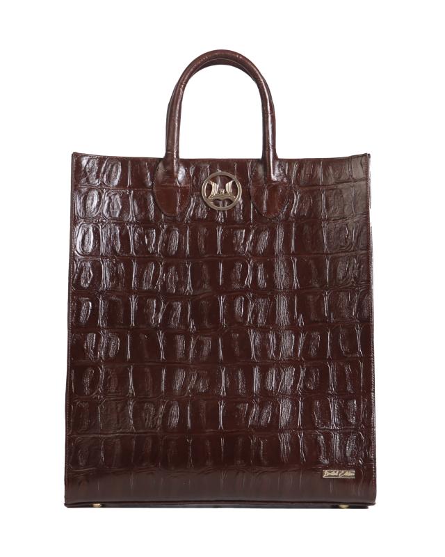 Man Tote: Limited Edition Walnut Brown Textured Crocodile Print