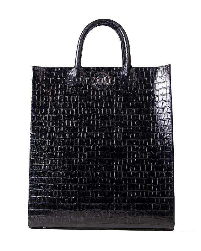 Man Tote: Black Crocodile Print