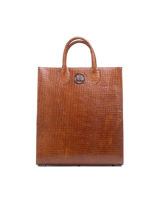 Man Tote: Umber Brown Crocodile Print