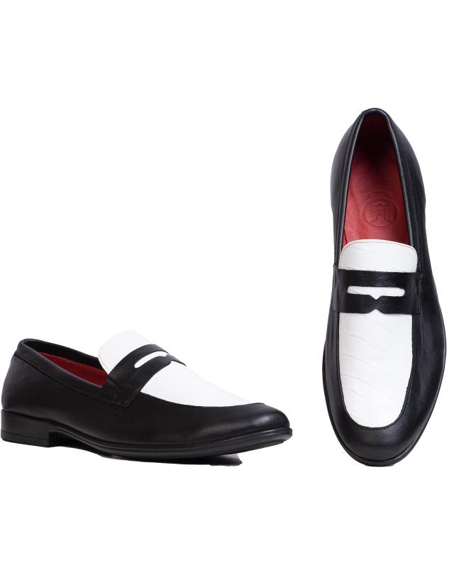Penny Loafers: Black and White Crocodile Print