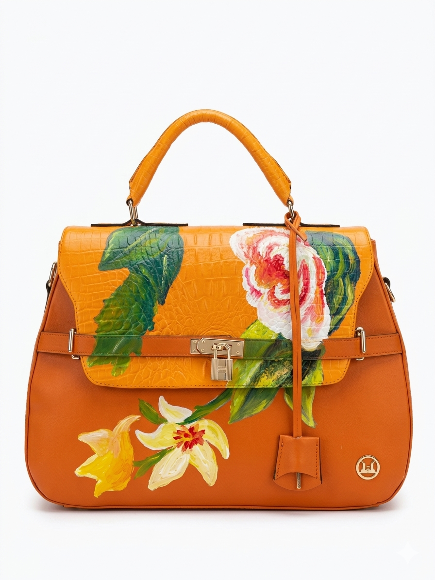 Brazzaville: Tangerine and Pumpkin Orange Textured Crocodile Print Meets Art