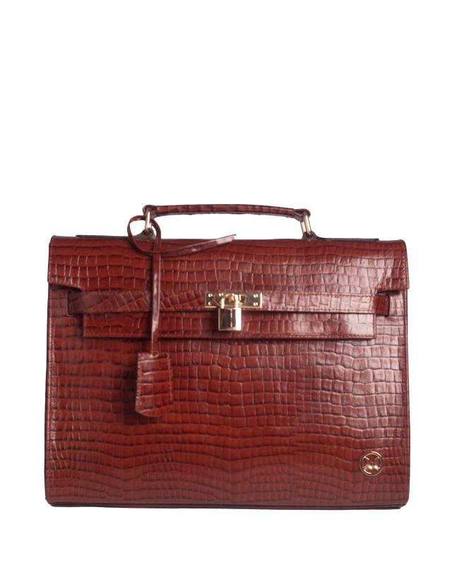 JFK Mini Work Case: Auburn Brown Crocodile Print