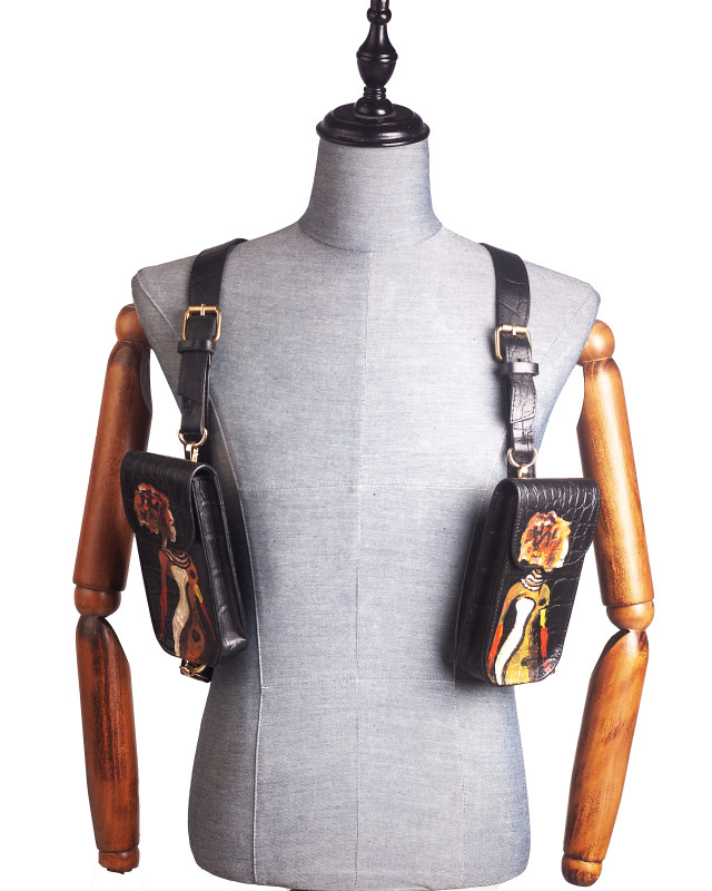 Utility Holster: Black Crocodile Print With Art