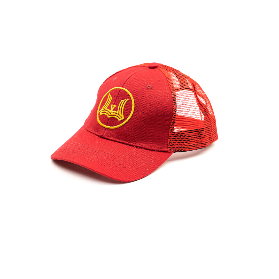 Classic Baseball Cap: Red Half Mesh with W Logo