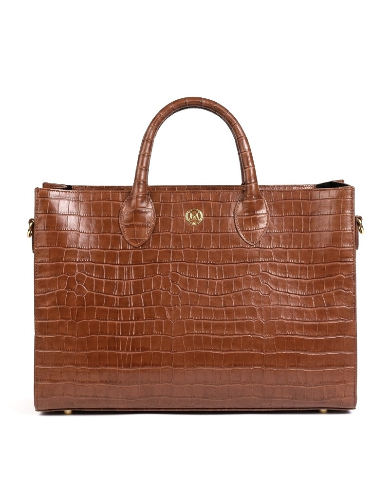 Midi Man Tote: Toffee Brown Crocodile Print