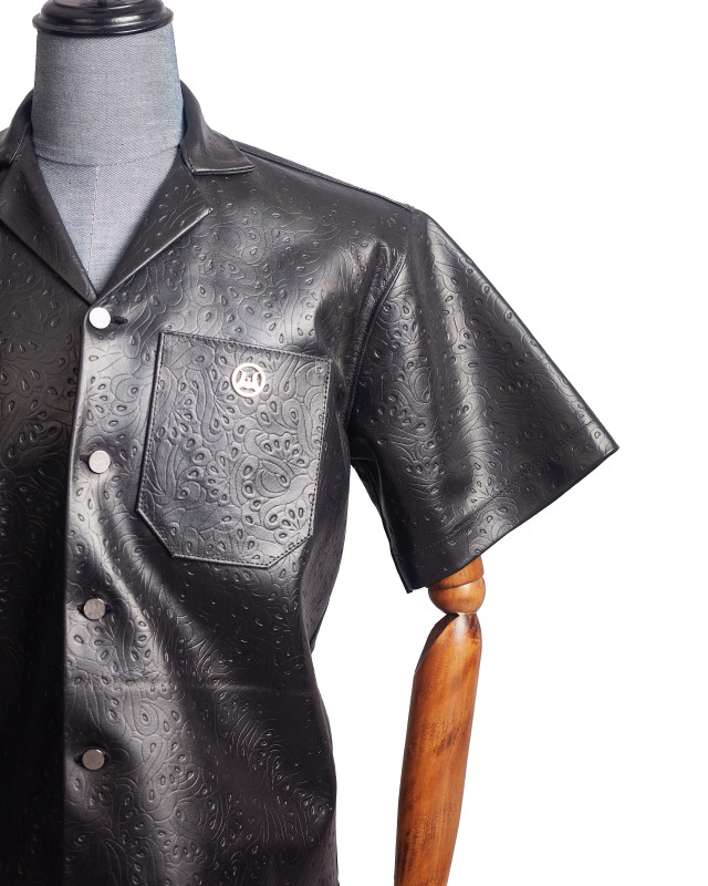 Leather Shirt: Black Abstract Print
