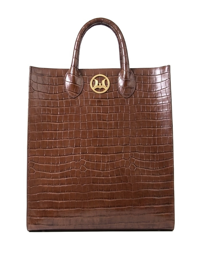 Man Tote: Toffee Brown Crocodile Print