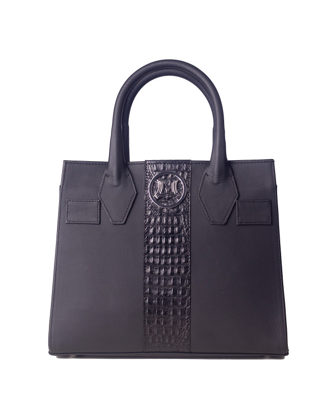 Montreal Midi: Black and Black Textured Crocodile Print Combination