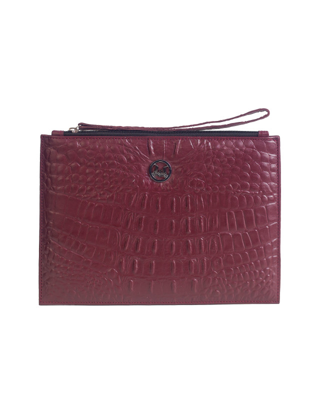 Man Purse Mini: Plum Textured Crocodile Print