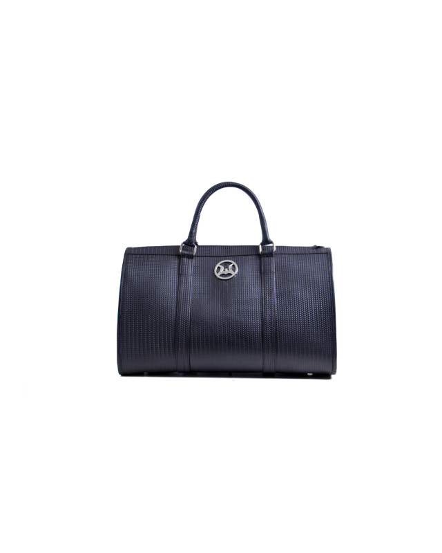Duffle Bag 2.0 Mini: Black Basket Woven Leather Print
