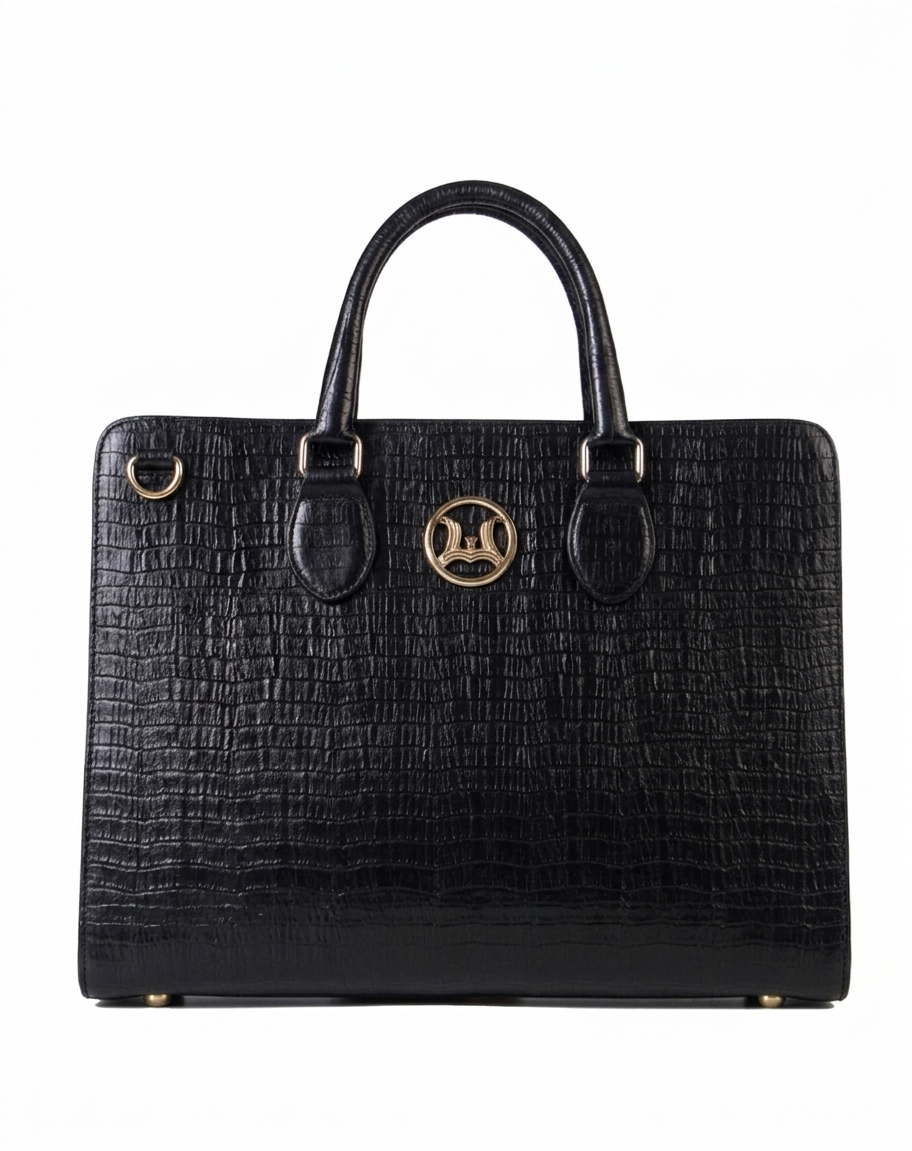 Satchel Work Case 5.0: Black Textured Alligator Print