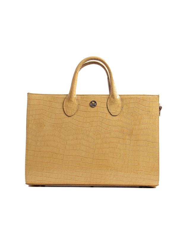 Midi Man Tote: Buttermilk Crocodile Print