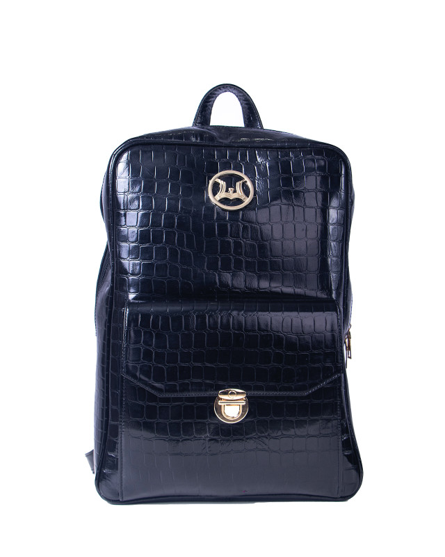 Backpack(UK): Glossy Black Crocodile Print