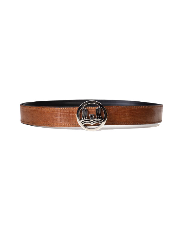 Winston Duo Belt: Black and Toffee Brown Reptilian Print