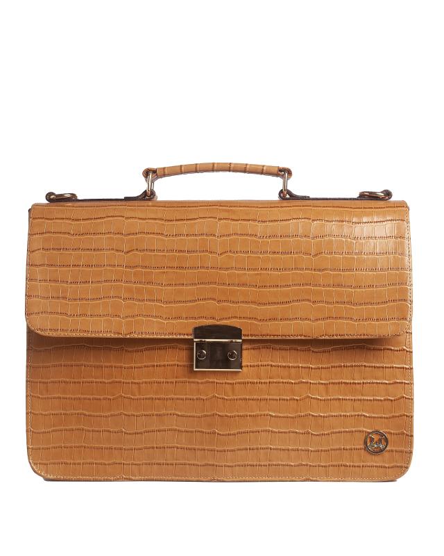 Satchel Work Case: Tortilla Brown Crocodile Print