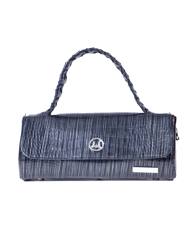 Milan Mini: Limited Edition Glossy Black Crocodile Print and Silver Stripes