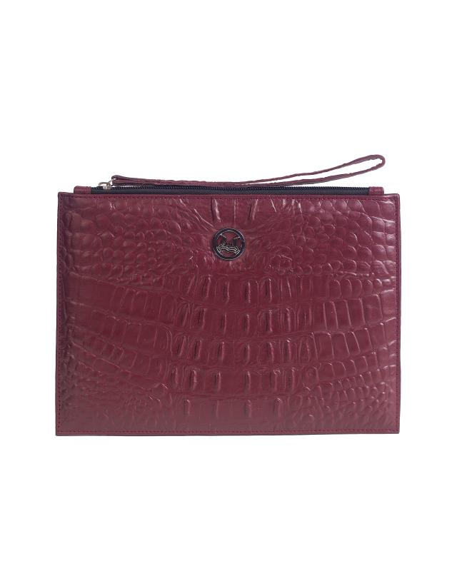 Man Purse Mini: Plum Textured Crocodile Print