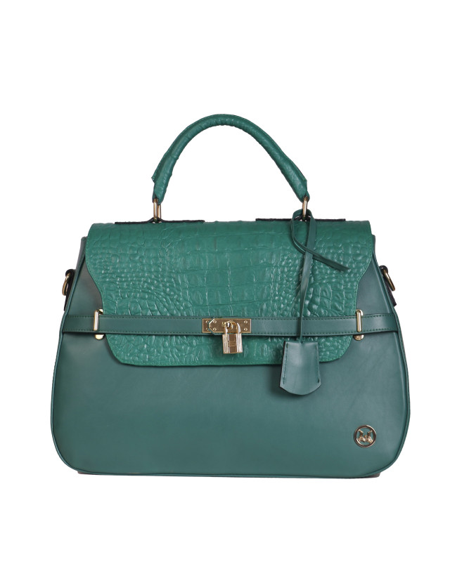 Brazzaville:  Pine Green and Green Textured Crocodile Print