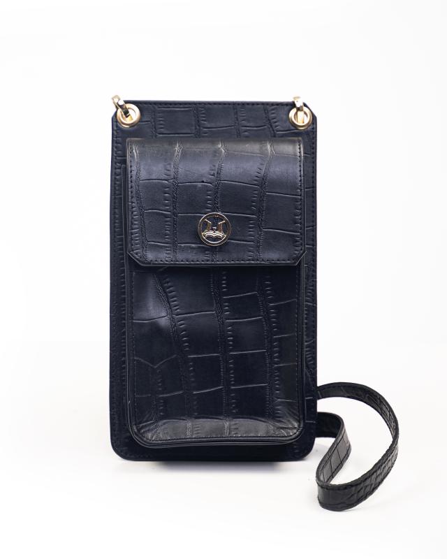 Cross Body Pouch: Black Crocodile Print
