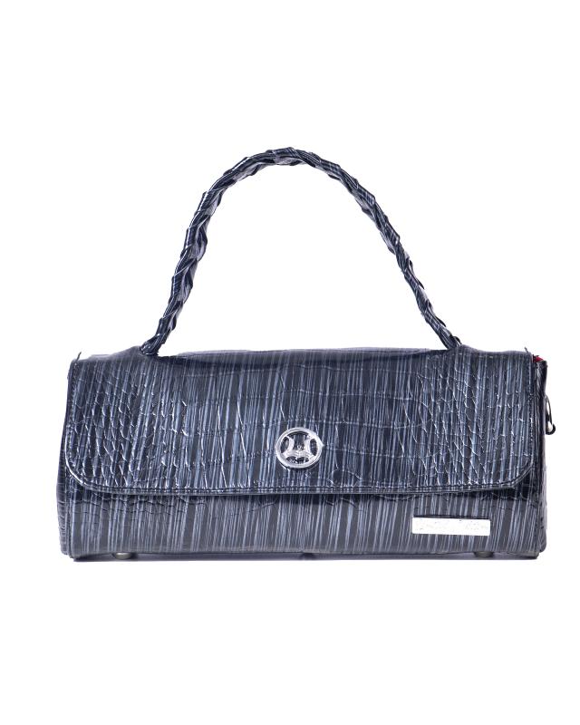 Milan Mini: Limited Edition Glossy Black Crocodile Print and Silver Stripes