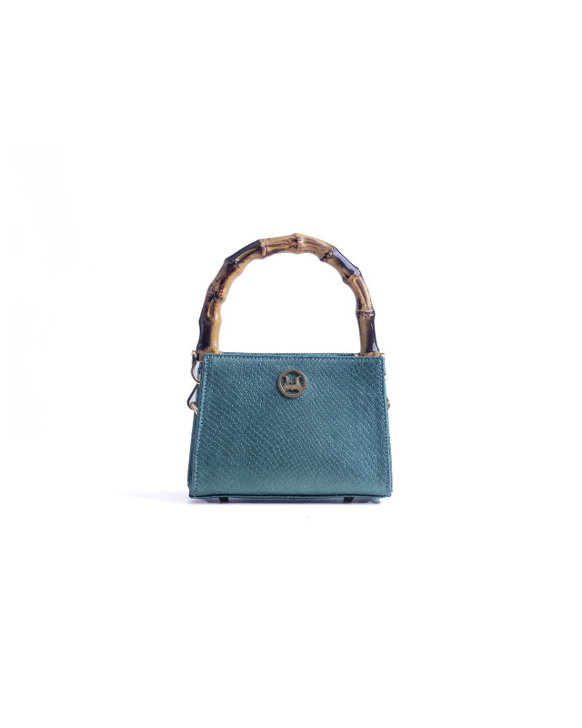 Shanghai Micro: Metallic Sea Green Reptilian Print