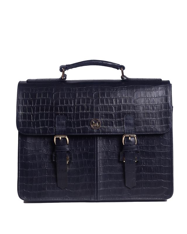 MINI Satchel Work Case with Double Pockets: Dark Blue Crocodile Print