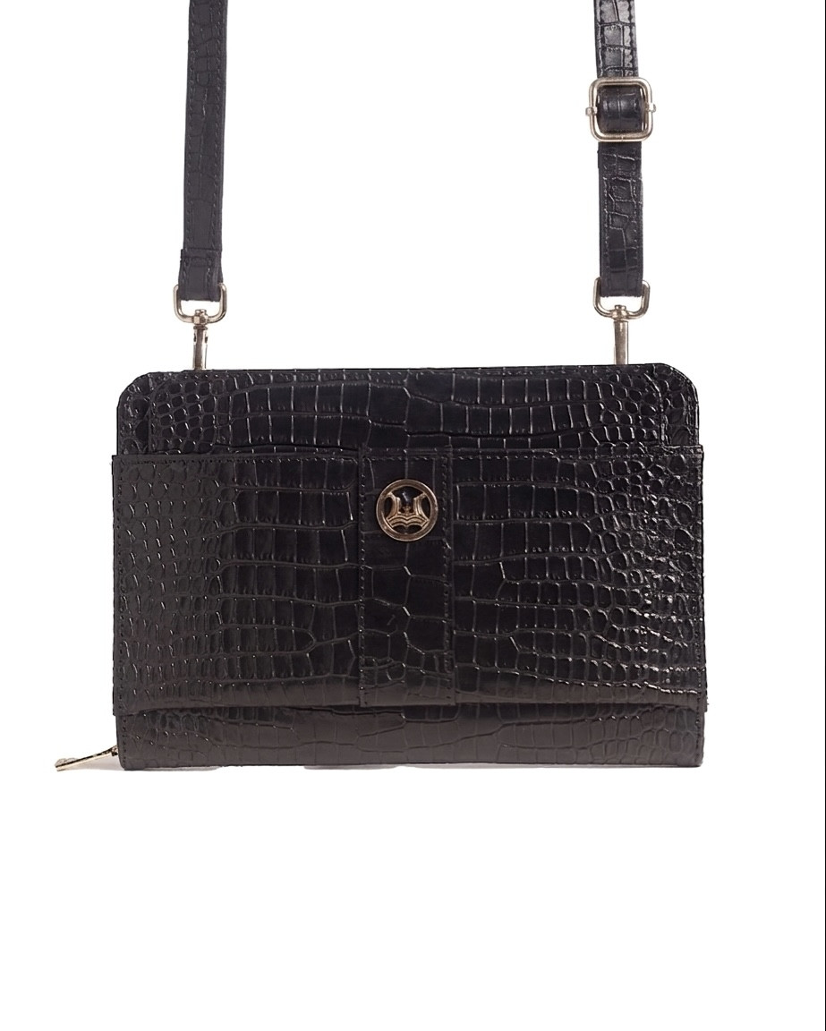 Messenger Bag 2.0:  Black Crocodile Print