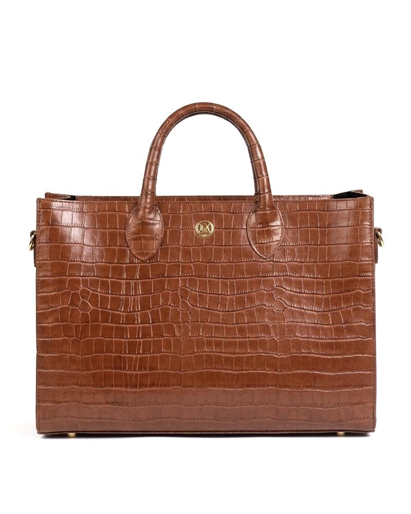 Midi Man Tote: Toffee Brown Crocodile Print