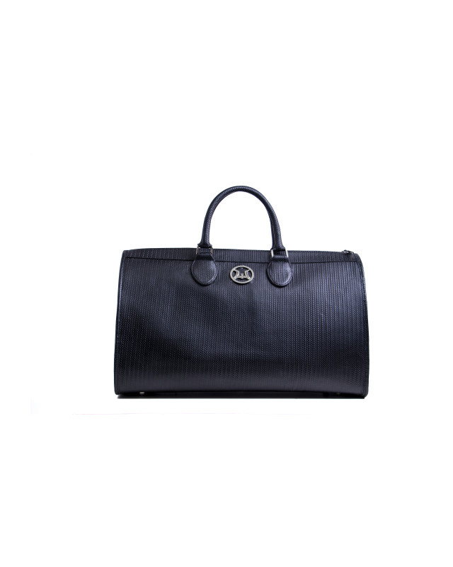 Duffle Bag 2.0: Black Basket Woven Leather Print