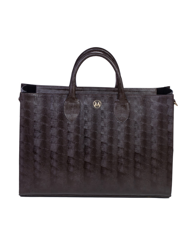 Midi Man Tote: Dark Brown Reptilian Print