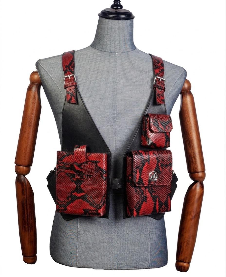 Utility Vest: Black and Red Snake Print Combination II