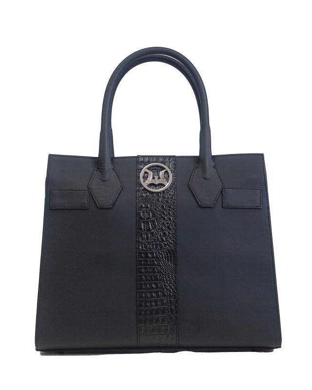 Montreal Maxi: Black and Black Textured Crocodile Print