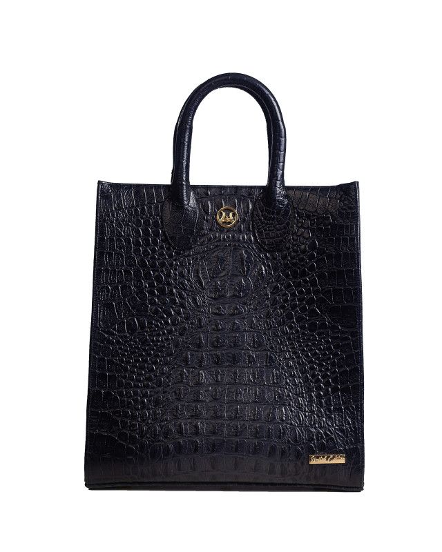 Mini Man Tote: Limited Edition Deep Blue and Black Details Textured Crocodile Print
