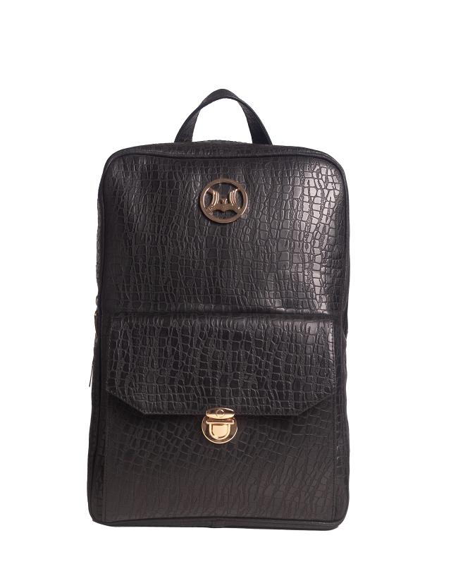 Backpack: Black Abstract Print