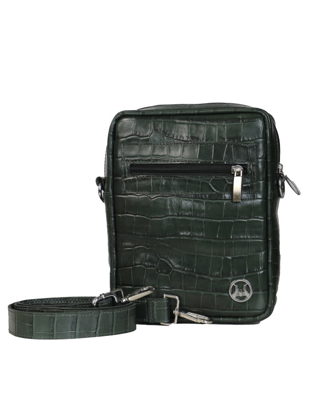 Cross Body Bag: Dark Green Crocodile Print