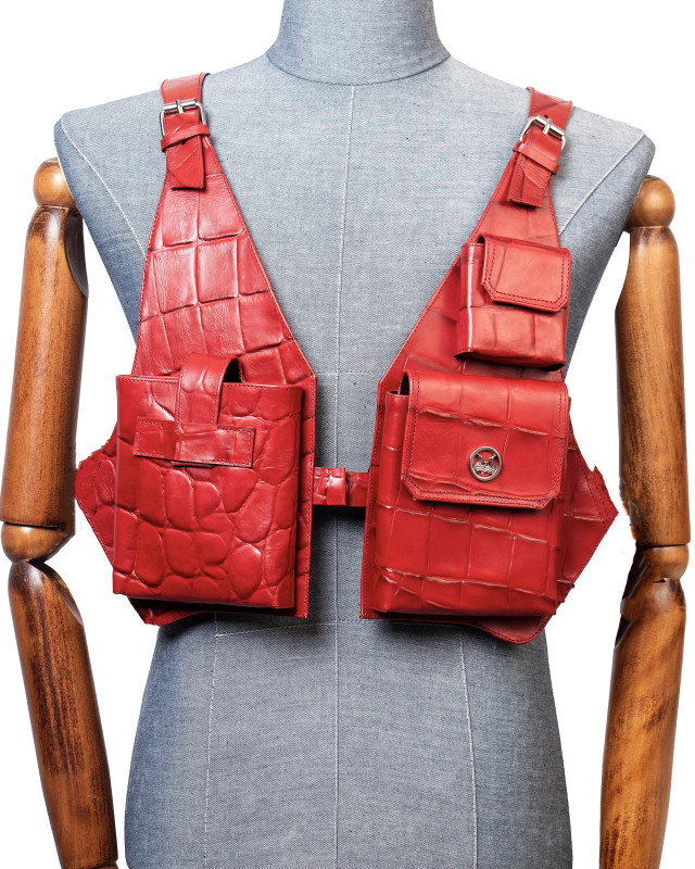 Utility Vest:  Red Textured Crocodile Print