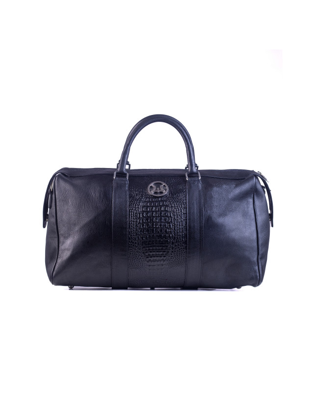Duffle Bag: Black and Black Crocodile Print Combination