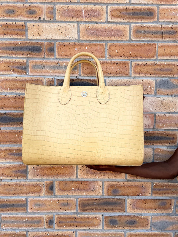 Midi Man Tote: Buttermilk Crocodile Print