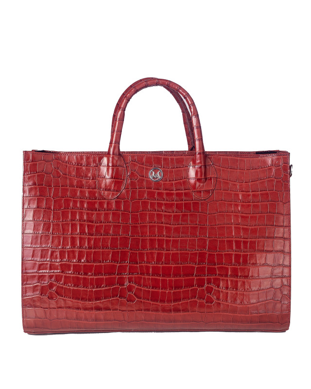 Midi Man Tote: Auburn Brown Crocodile Print